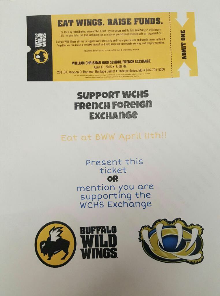 Go and support WC's French department next Monday at BDUBS. A portion of all sales will help them get to France.