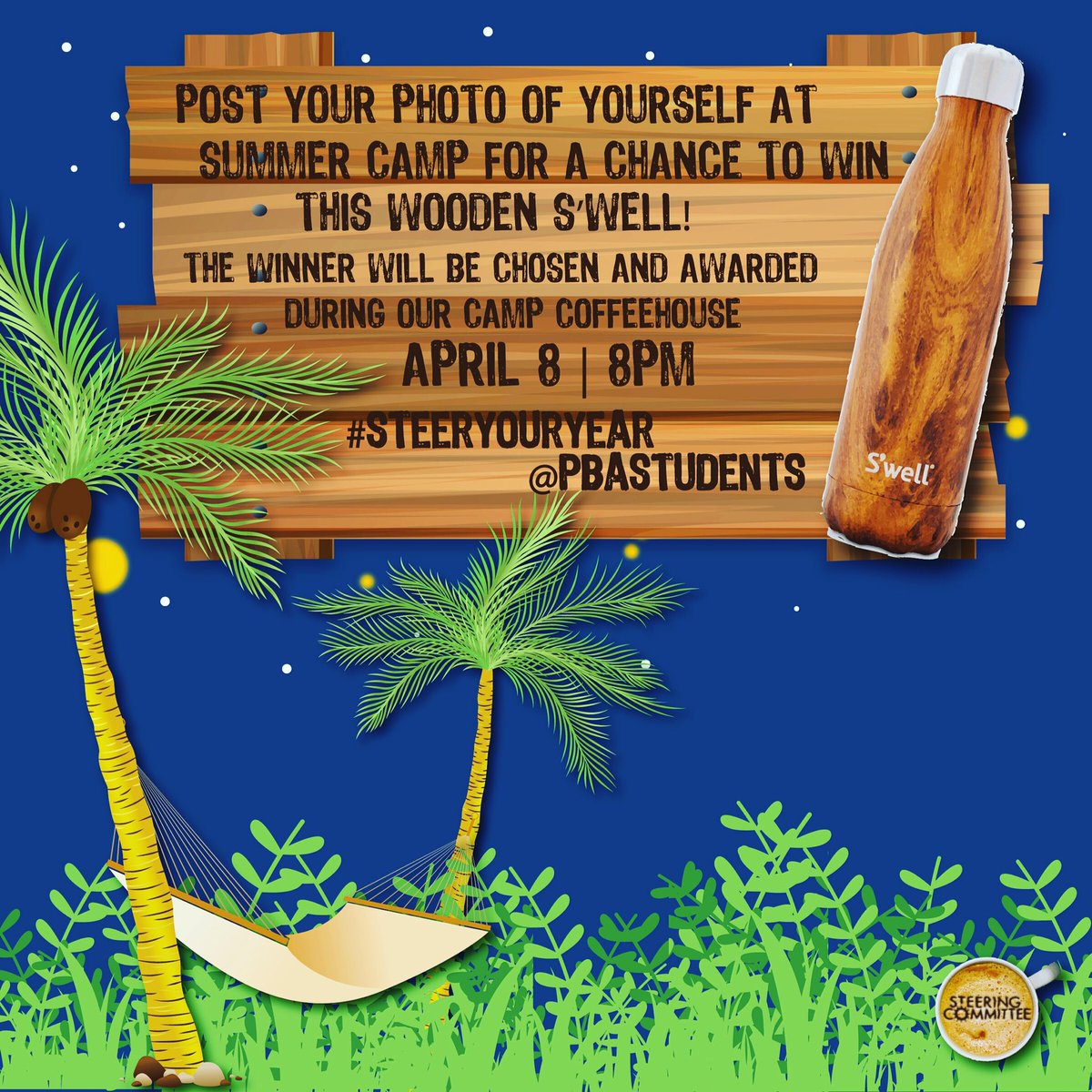 PBAstudents's tweet photo. Post a picture of a time you were at summer camp for a chance to win this wooden S'well! Hashtag #steeryouryear https://t.co/LiuPrILscq