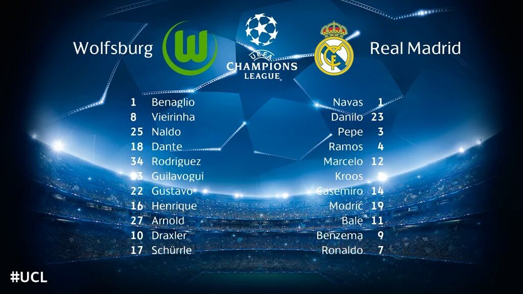 movisportsla's tweet photo. ALINEACIONES | Así salen @VfL_Wolfsburg y @realmadrid para el juego de #ChampionsLeague en minutos. #CuartosUCL https://t.co/2tHyTkCTvv
