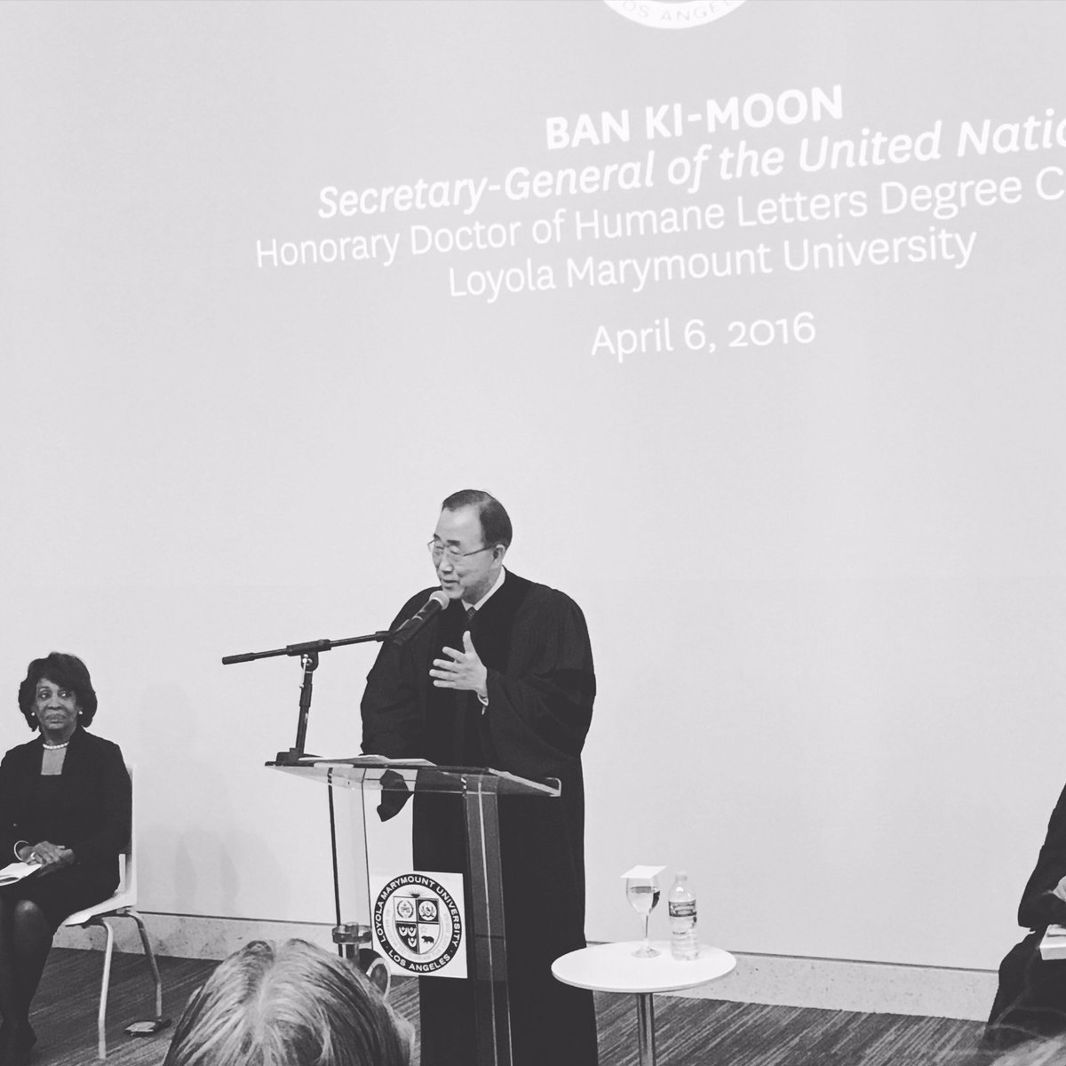 UN_Spokesperson's tweet photo. Ban: I am a child of #UN. Today, I strive to do 4 others what #UN did 4 me as a child in war-torn Korea. #BKMatLMU https://t.co/SLOfVnR03q