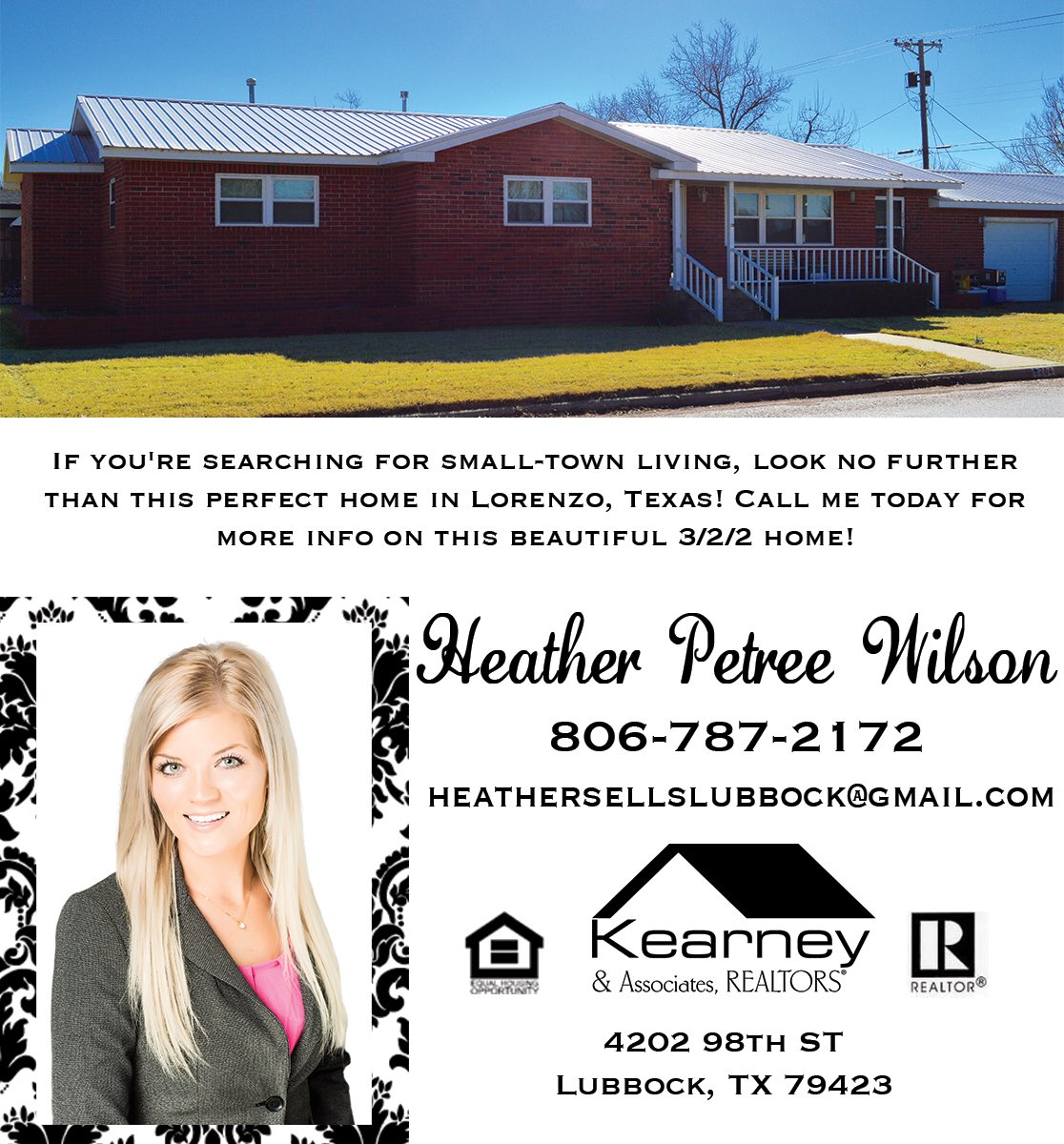 HeatherSellsLBK's tweet photo. #smalltown living, close to Lubbock! Call me today! 806-787-2172 https://t.co/qGJittCrSM