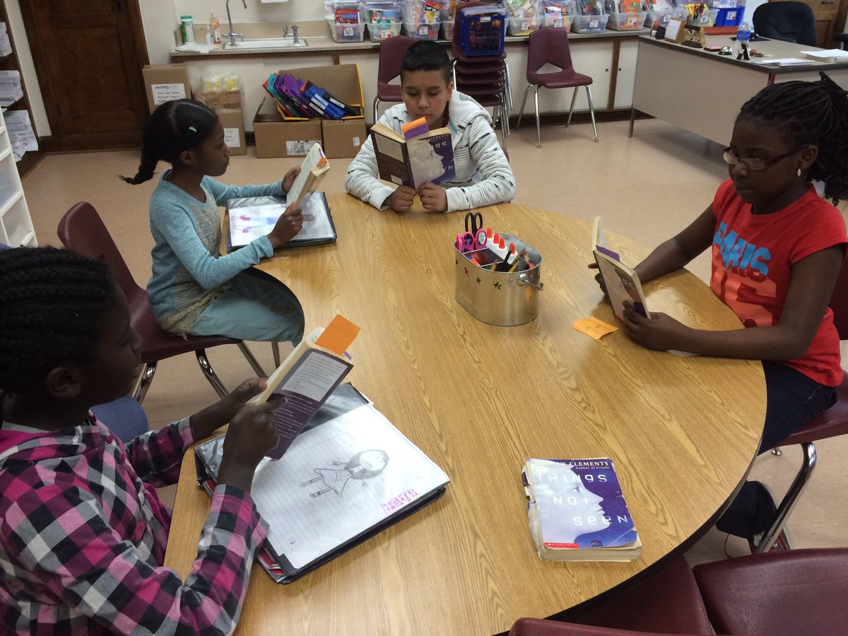 MrsSchwarz3's tweet photo. My 4th grade rdg. groups love reading Things Not Seen by Andrew Clements!! @SumnerElem #SumnerGT https://t.co/hXhAjG9tC0