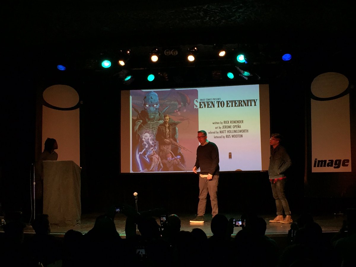 Emerald City Comic Con (@emeraldcitycon) on Twitter photo New from <a href="/Remender/">Rick Remender</a> and  <a href="/JeromeAOpena/">Jerome Opeña</a>: Seven to Eternity  w/ @MDHollingsworth @RusWooton #IMAGEEXPO New from <a href="/Remender/">Rick Remender</a> and  <a href="/JeromeAOpena/">Jerome Opeña</a>: Seven to Eternity  w/ @MDHollingsworth @RusWooton #IMAGEEXPO