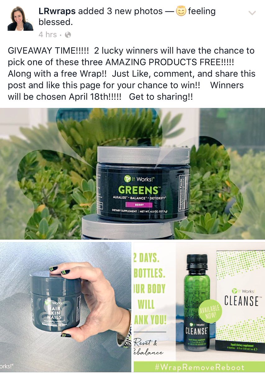 lham05's tweet photo. Facebook giveaway!! #freestuff   #itworks  #giveaway https://t.co/zS9MUMXsDr https://t.co/3KuxNZ1u2N