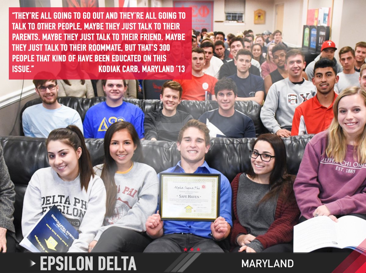 alphasigs's tweet photo. Epsilon Delta (Maryland) is making headlines for helping others become Save Havens, bravo! https://t.co/oZlctH56Bq https://t.co/IzQMwrDPpB