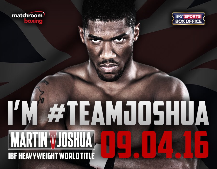 MatchroomBoxing's tweet photo. Who is #TeamJoshua on Saturday?? #MartinJoshua #AndTheNew 🇺🇸🇬🇧👑 RT https://t.co/LXJquYg8Gb