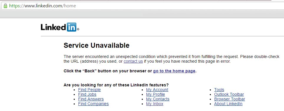 Tweet_Cassandra's tweet image. So... Looks like LinkedIn is down. #myfirstTweet #alwaystesting