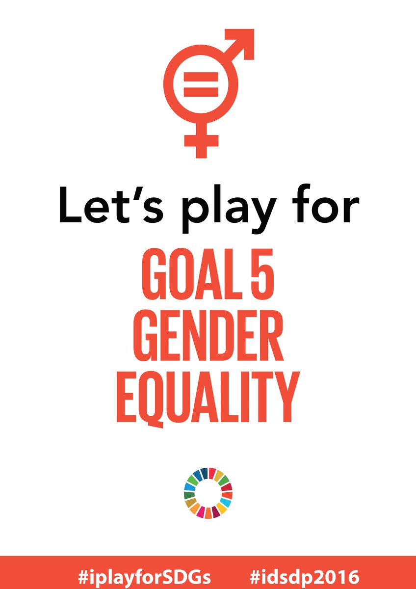UN_Women's tweet photo. We play for Goal 5 to achieve gender equality! What do you play for? #iplayforSDGs #IDSDP2016 🏀 🏈 🎾 ⛳️ 🎿 🏂 ⚽️ 🏊 🏆 🎳 https://t.co/3S4wtOv2E3