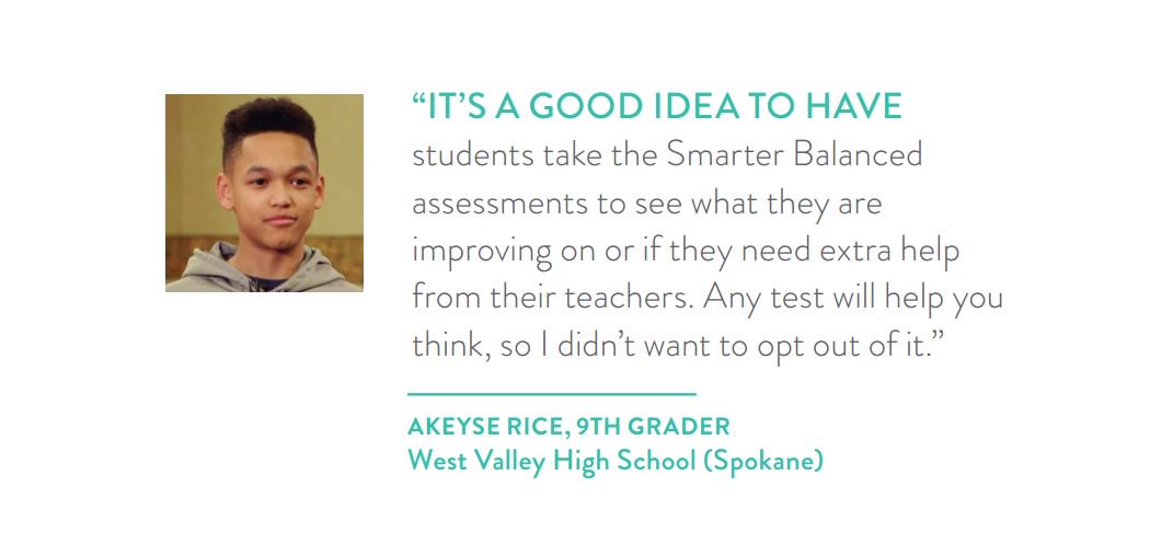 ReadyWA's tweet image. Akeyse, a student from West Valley High (Spokane), says 'it's a good idea to have students take Smarter Balanced."