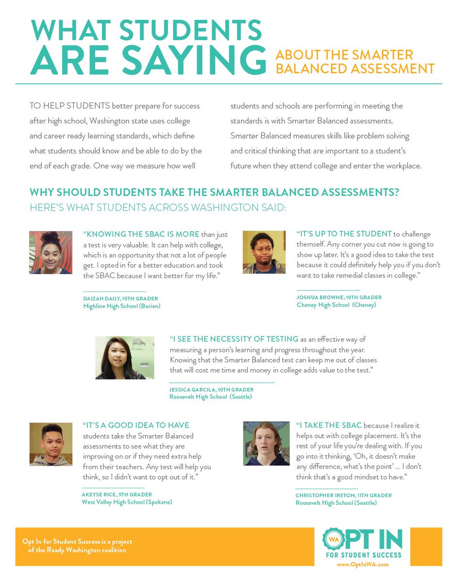 ReadyWA's tweet image. Learn what these WA students are saying about taking the @SmarterBalanced assessment. #WAedu readywa.org/uploads/2/0/6/…