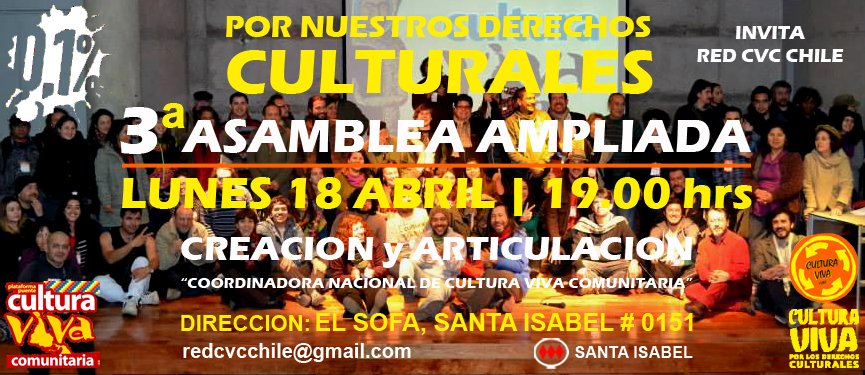 RedCVCchile's tweet photo. 03 Asamblea Ampliada LU. 18 ABR | 19.00 hrs | Creación "Coordinadora Cultura Comunitaria CHILE" | "RED CVC CHILE https://t.co/wnDspptHUY