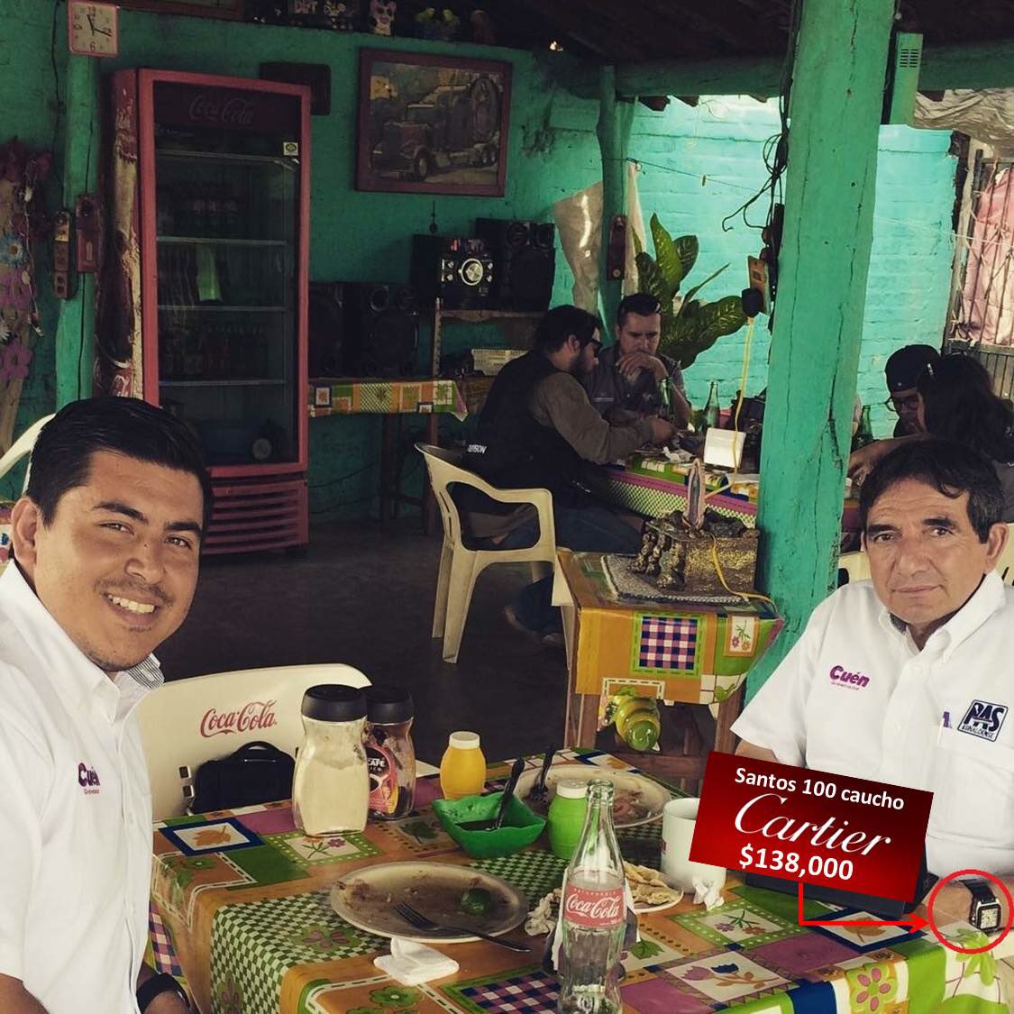 Fabby_Cruz's tweet photo. El candidato Melesio Cuén haciendo campaña por San Ignacio con reloj carísimo Cartier, ofensa para la gente #Sinaloa https://t.co/xcpFGvJ4cx