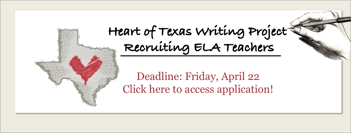 ManorISD's tweet photo. Heart of Texas Writing Project Recruiting #ManorISD ELA Teachers! Application &amp; details: https://t.co/DXLFWMzrcY https://t.co/B8jCKFEnw0