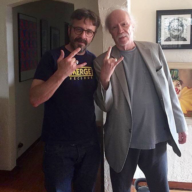 SacredBones's tweet photo. John Carpenter had a conversation with Marc Maron in the garage today. Stay tuned for air date! https://t.co/s6lNORjxFD