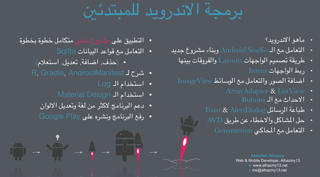 alhazmy13's tweet image. ✨🖥
سلسلة لـ #برمجة الاندرويد للمبتدئين بالعربي وبالتطبيق العملي موجودة على قناتي 💫
goo.gl/MQ7RCw