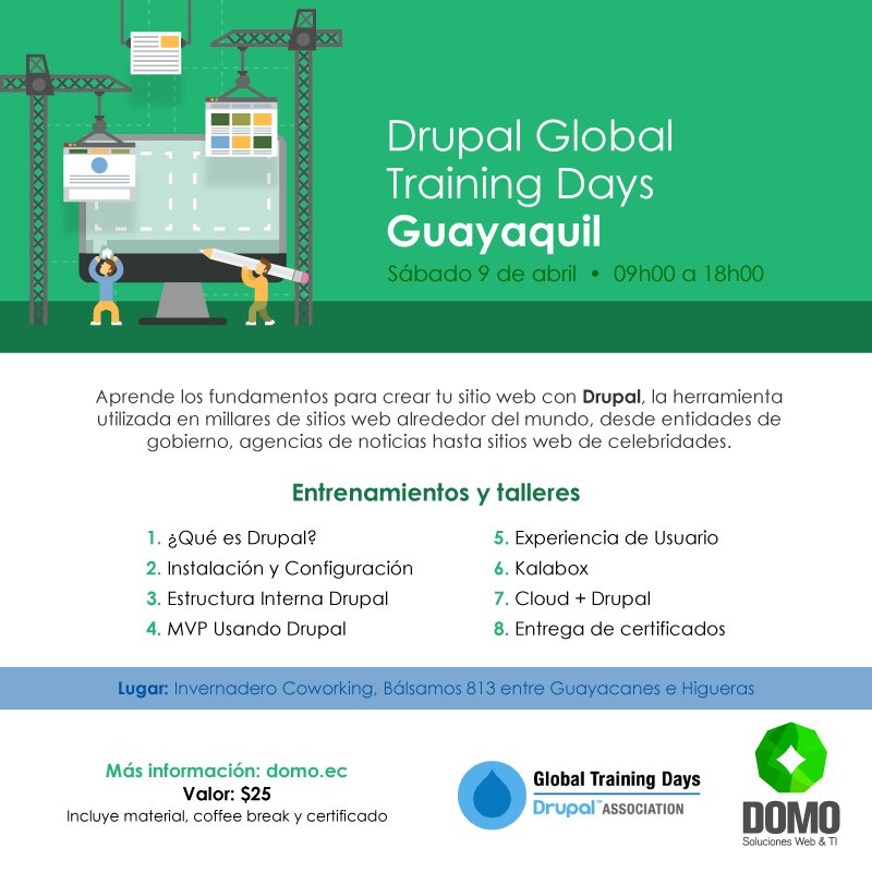 alejandrovaras's tweet image. No se pierdan este 9 de abril los Drupal Training Days. Inscripciones en: domo.ec/capacitaciones… ¡Cupos limitados!
