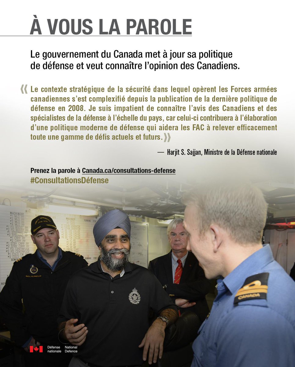 HarjitSajjan's tweet photo. Prenez la parole à https://t.co/eZo8ptczJB. #ConsultationsDéfense https://t.co/jOeh0ETUp8