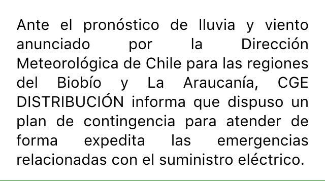 RadioLomas2001's tweet photo. CGE informa.
Regiones VIII - IX https://t.co/kw0j0Za5Su