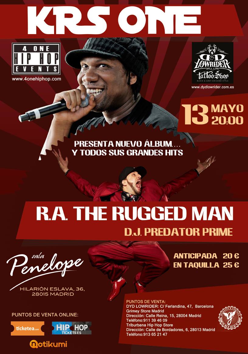 DYDLOWRIDER's tweet photo. @GranReservaRapR @IAmKRSOne + @RAtheRuggedMan  + Dj Predator Prime. 13 Mayo Madrid.@SalaPenelope  Anticipada 20,00 € https://t.co/g5BTGAupCt