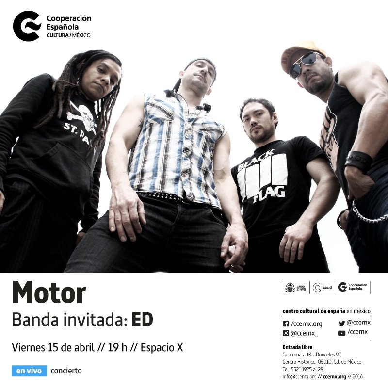 ccemx's tweet image. La banda de rock @motormx presenta 10 videos del disco #MotorII + concierto #EntradaLibre ccemx.org/motor/