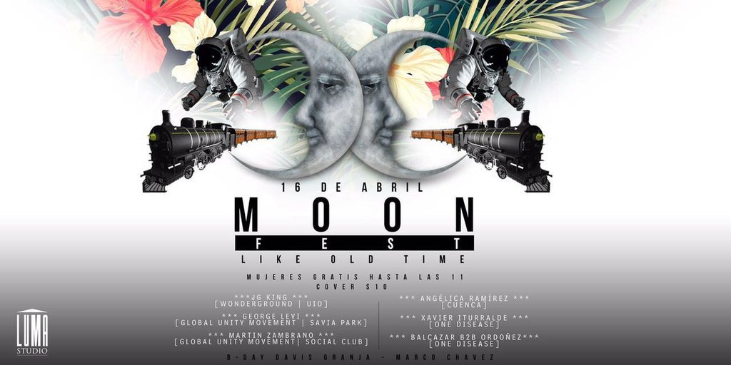 GoodRave's tweet photo. @OneDiseaseEc pres.
* * * MOON FEST * * *
Sábado 16 de Abril
Mujeres free 23:00
Cover: $10
B-DAY BASH Davis Granja🎉 https://t.co/lnBALUlpQx