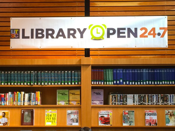 UTSCLibrary's tweet image. Guess what #UTSC - it's that time again! The #UTSCLibrary is NOW OPEN 24/7 until April 22nd for exam cramming!