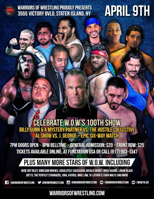 WOWPROWRESTLING's tweet photo. Show 100 this weekend! Joined by @RealBillyGunn. @TheRealAlSnow v @JGeorge489 ! @RUDEBoyRiley v @ANLoganBlack #raw https://t.co/nO9b28AcSD
