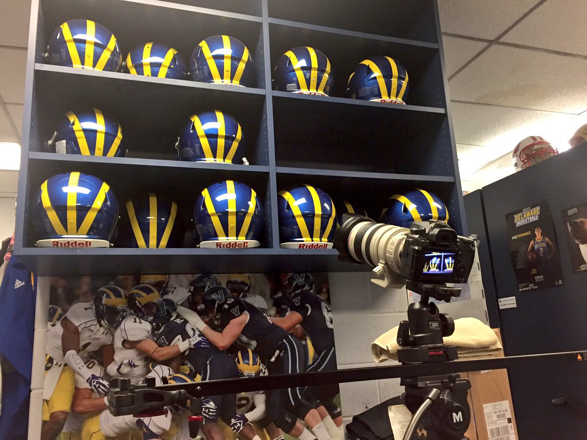 Stephen0choa's tweet photo. Fun day getting ready for football. @BlueHenBrad , @doctorseanphd , and I shot a great piece for @DelawareFB https://t.co/4xRwRL7Sv2