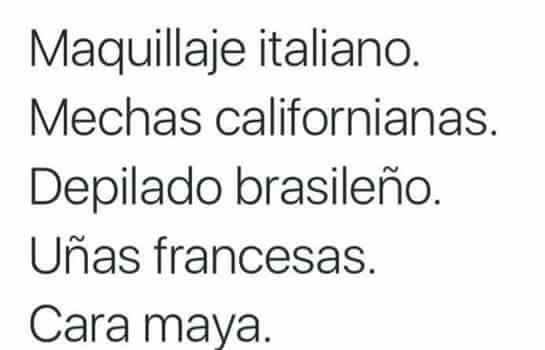PauuLencina's tweet photo. Maquillaje italiano, mechas californianas, Uñas francesas.. Cara MAYA Jajajajjajaja @jaqui2309 @solangebensimon https://t.co/WbG9dyEGw3