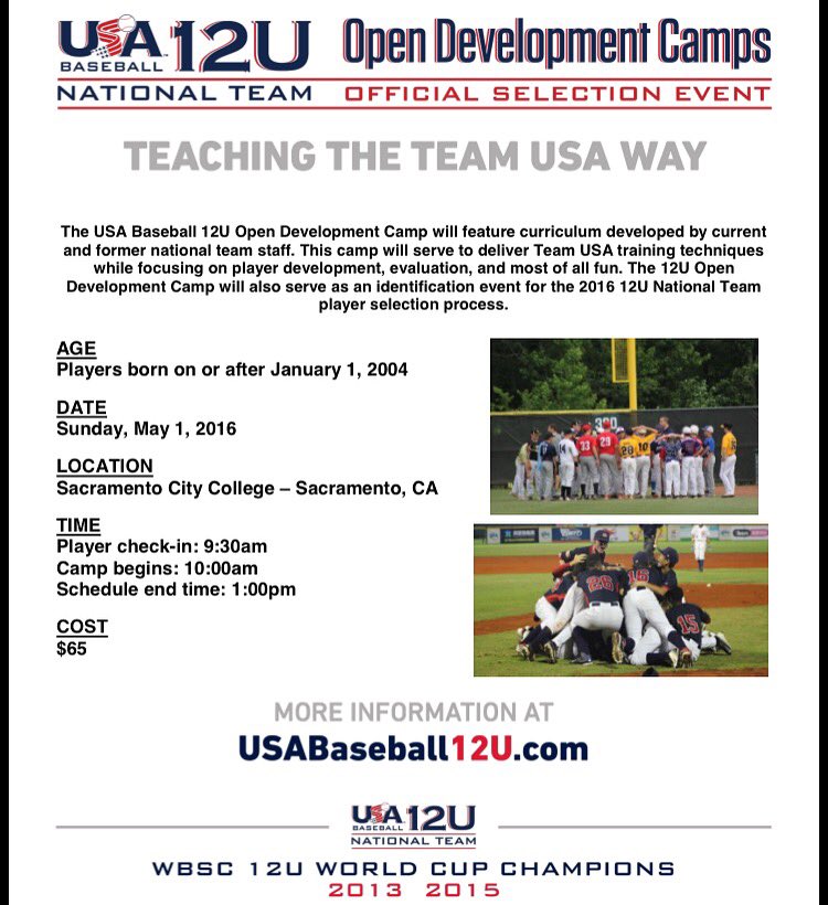 sactosportscntr's tweet photo. Good opportunity for those interested please see flyer for information on how to sign up.... @USABaseball https://t.co/ljMevOrpb5