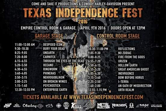 IterraBand's tweet image. Official set times for Texas Independence Fest. #atx #texasindependencefest #metal #despisedicon #carnifex #unearth