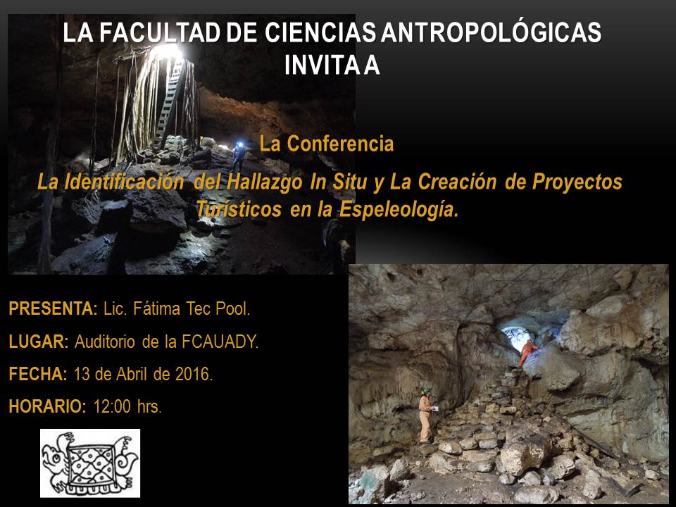 fatimatecpool's tweet photo. Les invito a presentación Facultad de Antropología de la UADY
Miércoles 13, 12:00 hrs
#cavernas #Speleo @aktunmeyaj https://t.co/hE6CEzcGOj