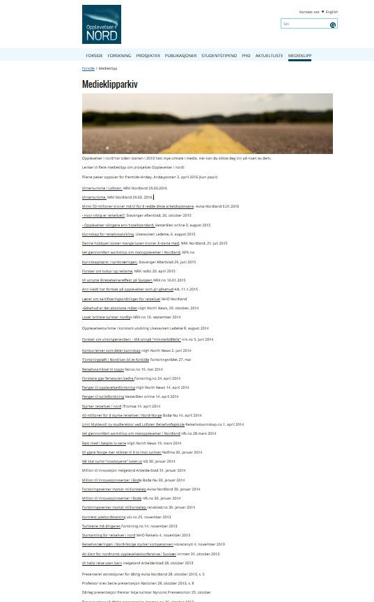 Forskningsprosjektet Opplevelser i nord i #media: opplevelserinord.no/medieklipp/cat… fra 2010 har det blitt endel "utklipp".