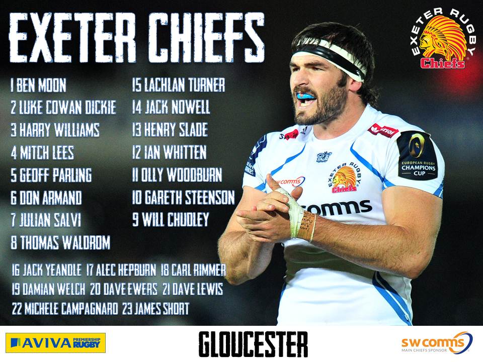 ExeterChiefs's tweet photo. Here is the @ExeterChiefs side to face @gloucesterrugby in tomorrow's @premrugby clash - https://t.co/46E7HUs6Rc https://t.co/wqstpW2Pc5