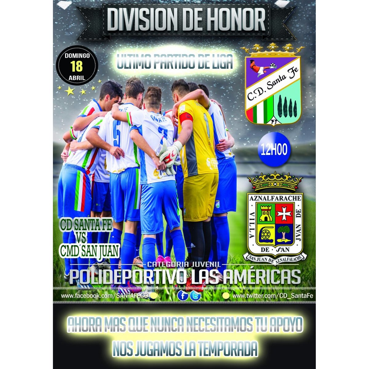 EL DOMINGO TE NECESITAMOS EN LAS AMERICAS <a href="/CD_SantaFe/">C.D. Santa Fe</a> &amp; <a href="/cdsanjuanoficia/">CD San Juan oficial</a> 
#porlapermanencia 
#divisiondehonor