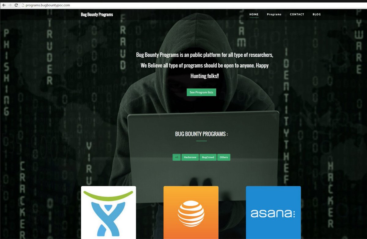 bugbountypocs's tweet photo. here is our new web Where you all will be Able to Get the Access to Public BugBountyprograms:https://t.co/c4HotDC6MF https://t.co/ots4F5PfYz