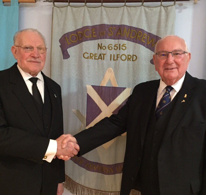 Pickwick15's tweet photo. A sad day after surrendering our Lodge warrant but we gave it a good send off. WM Ted with APGM Ken Montgamery. https://t.co/1LgmOStoZw