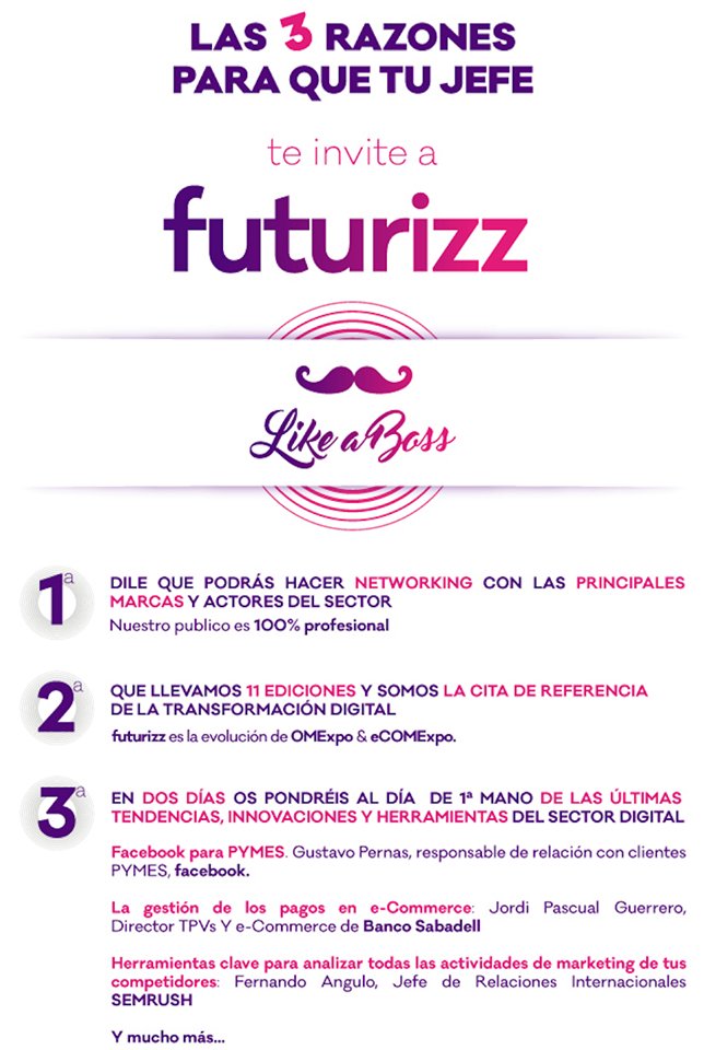 Aquí tienes 3 buenas razones para que tu jefe te invite a @futurizz. Yo voy, ¿tú no? bit.ly/1Shg2Dx