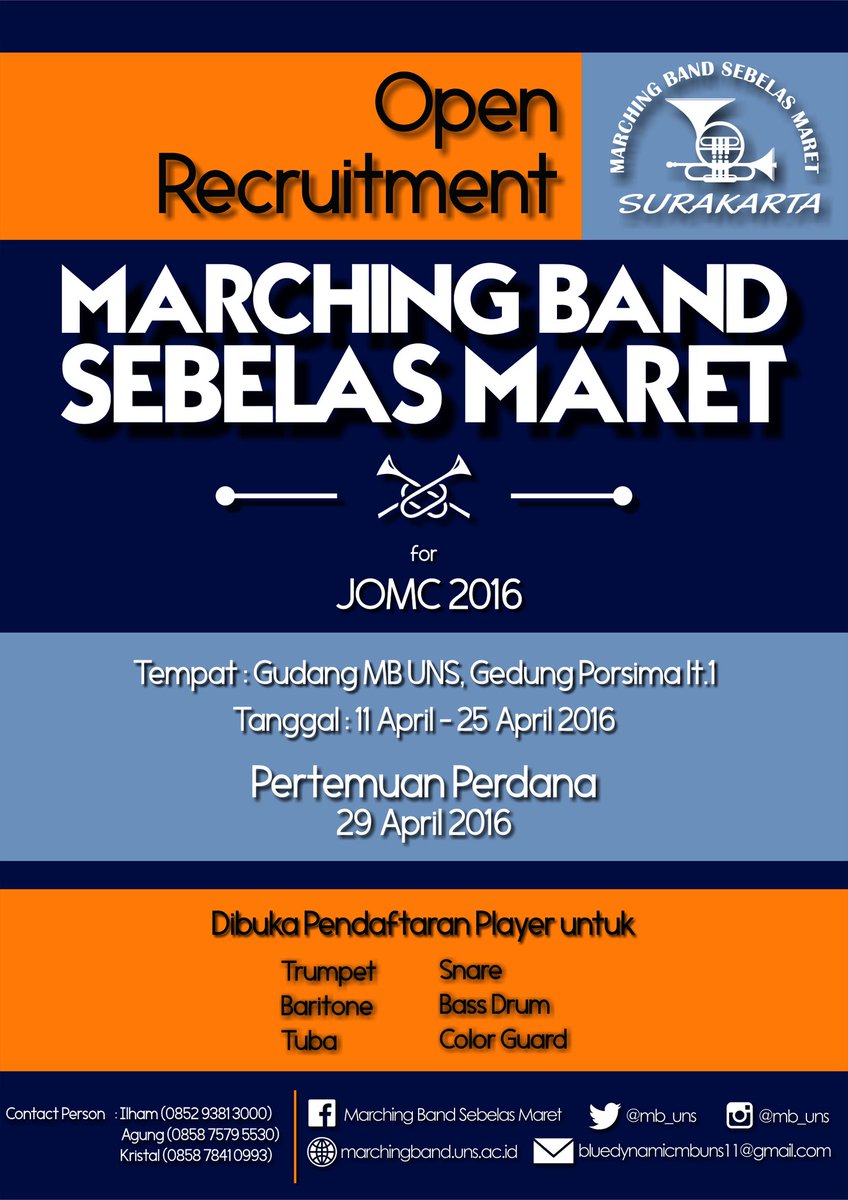 rizandaa's tweet photo. "@mb_uns: 💥💥💥[WANTED]💥💥💥
🎼 Marching Band UNS open recruitment for:
✨International JOMC 2016✨ #oprecMBUNS https://t.co/CZgOSqn0eh"