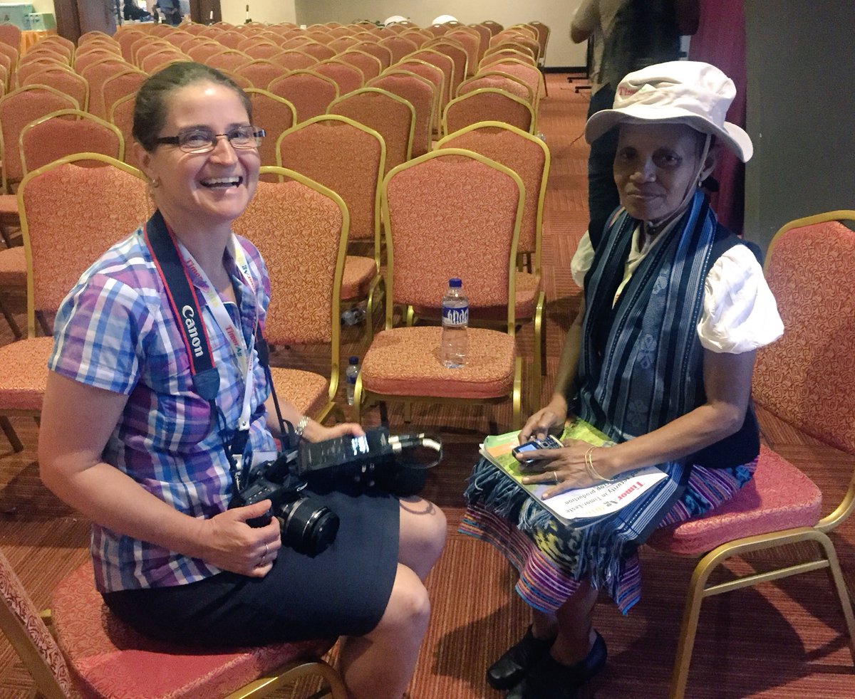 CrawfordFund's tweet photo. Inspiring farmer Francisca chats with @ABCRural @RuralCanberra on impacts of @SeedsOfLifeET @ACIARAustralia #TimorAg https://t.co/LiSqTim3um