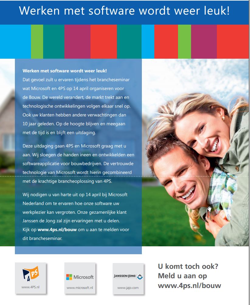Vanmiddag vertelt Geoffrey, onze IT Manager, over onze keuze voor <a href="/Microsoft/">Microsoft</a> en <a href="/4PS_Construct/">4PS</a>