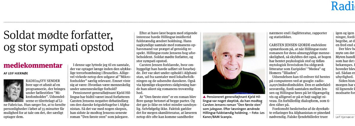 Flot anmeldelse af møde ml Carsten Jensen og generalløjtnant Hillingsø. Hør programmet her: radio24syv.dk/programmer/mik…