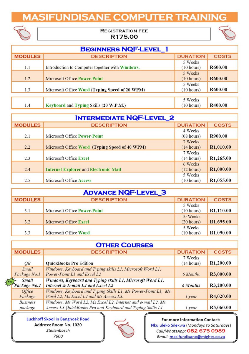 Registration is open for SMALL PACKAGE No.2 (Jun-Dec). R3200.00 will be the best investment you have ever done.