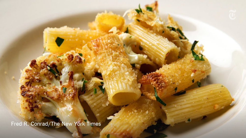 nytimes's tweet photo. Rigatoni and cauliflower al forno: A no-fail classic https://t.co/qMZxIGHXWf https://t.co/N9HmSPVaDy