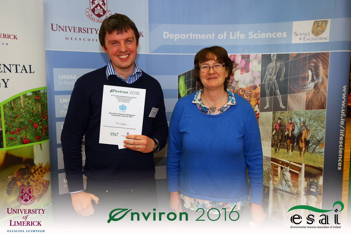 ESAI_Environ's tweet photo. #Environ2016 Winners - Best Waste & Resource Management Prize: Tom Wallace (@ucddublin) with Dr Frances Lucy (ESAI) https://t.co/610bn7sBkv