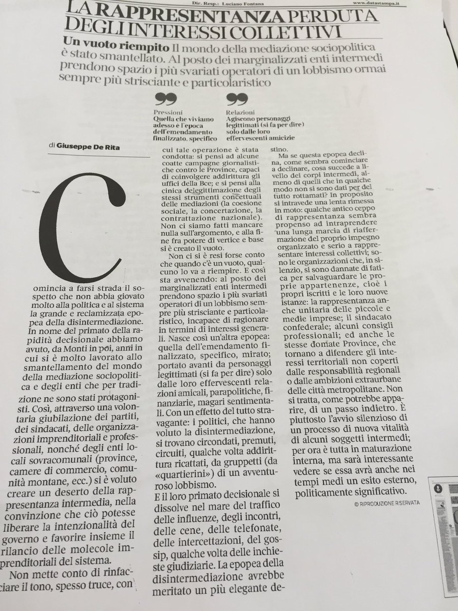 sorrentinoser's tweet photo. "E' piuttosto l'avvio silenzioso di un processo di nuova vitalita' di alcuni soggetti intermedi" #derita #daleggere https://t.co/YVZxRphXeE