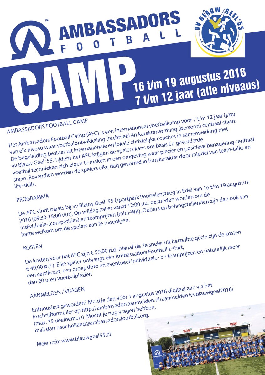 AmbassadorsNL's tweet photo. Ambassadors Football Camp bij Blauw Geel '55 te Ede! https://t.co/oqgNanK1DR