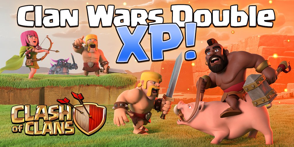ClashofClans's tweet image. The 2nd anniversary of Clan Wars is around the corner! Let's celebrate with a week of double Clan XP from all Wars!