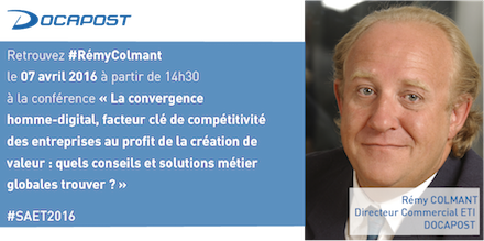 Docapost's tweet photo. [#SAET2016] Rémy Colmant intervient aujourd'hui sur le thème "La convergence homme-digital" https://t.co/ASRLc73DPp https://t.co/BlQG1fWlwJ