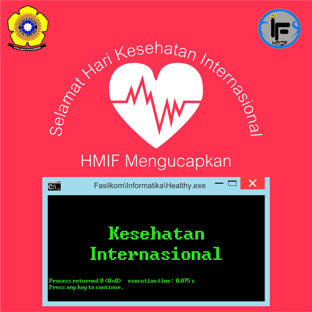 HMIFUnsri's tweet photo. HMIF Mengucapkan Selamat Hari Kesehatan Internasional

Jaga kesehatan untuk kelangsungan hidup :) #WorldHealthDay https://t.co/MAm8aMiBdf